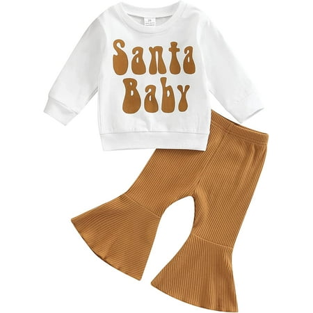 

PIKADINGNIS Toddler Baby Girl My 1st Christmas Outfit Santa Baby Long Sleeve Sweatshirt Flared Rib Pants Fall Winter Clothes Set