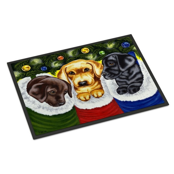 Carolines Treasures AMB1315JMAT Christmas Stocking Surprise Labrador Door Mat Indoor Rug or Outdoor Welcome Mat 24x36
