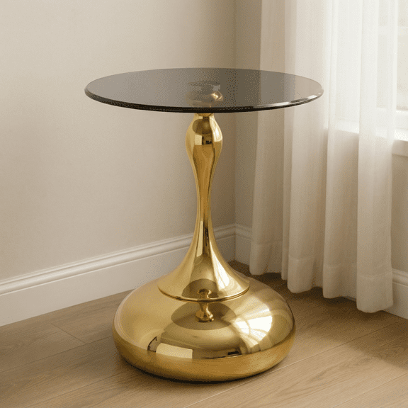 Small Round Side Table, 17.72" Gold End Table with Tempered Glass Top, Cocktail Table for Living Room Bedroom Small Space