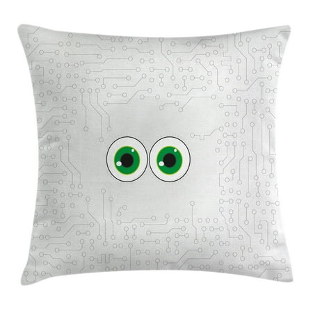 Hardware Board Trippy Throw Pillow Cushion Cover, High-Tech Hardware Circuit Board Backdrop with Eye Forms Digital Picture, Decorative Square Accent Pillow Case, 18 X 18 Inches, Pearl Black Jade Green, by Ambesonne ()