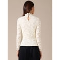 thumbnail image 4 of DARING DIVA Women's Basic Lace Long Sleeve Ruffle Neck Floral Blouse XS Beige, 4 of 6