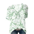 thumbnail image 4 of Fsqjgq Women's Casual Floral Print Summer Shirts Womens V Neck Tops Womens Button Up Cotton and Linen Short Sleeve Printed Floral Blouse with Pocket Green Xl, 4 of 9