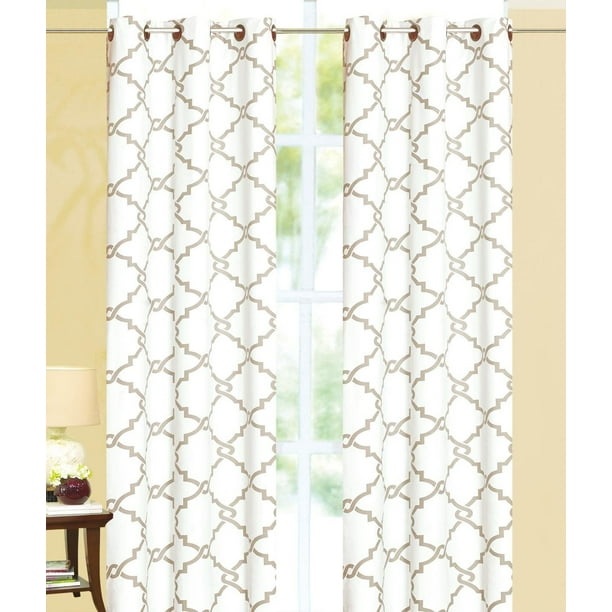Geometric Modern Print Insulated 100 Thermal Blackout Window Grommet Curtain Panel 108 White Taupe Com Thermal Blackout Window Grommet Curtain, Geometric Print Curtains