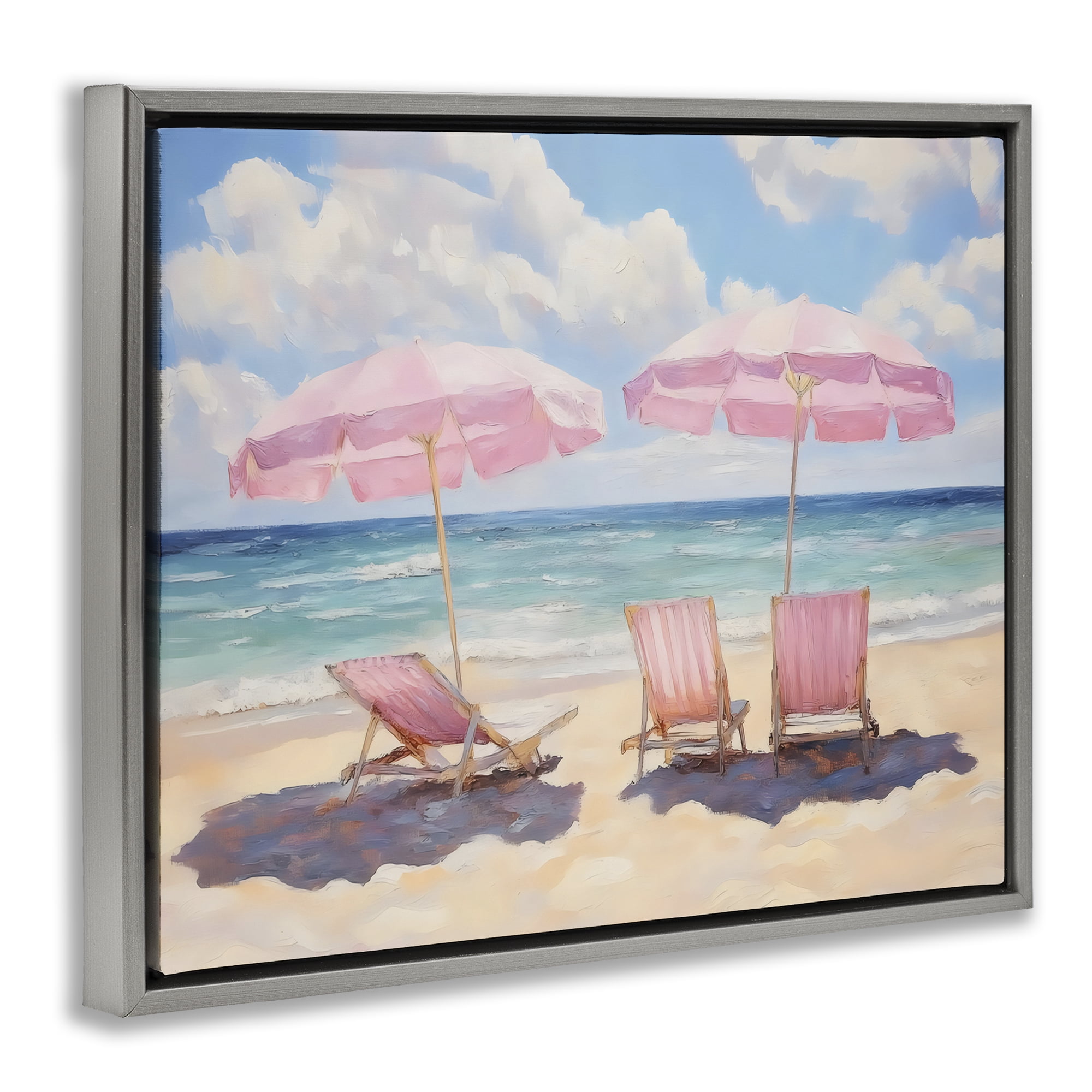 Stupell Industries Pink Summer Chairs by the Sea Gray Framed Floater Canvas Wall Art, design by LSR Design Studio