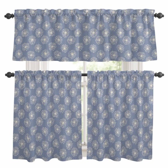 Purple Beige Dandelion Kitchen Curtains Sets for Windows 36 Inch Length, Farmhouse Botanical Blossom Rod Pocket Window Treatments Tier Curtains and Valances Set for Bedroom/Bathroom