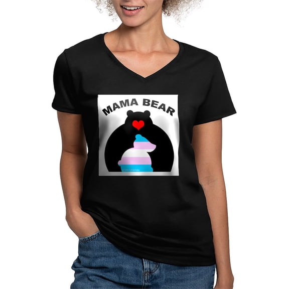 CafePress - Mama Bear Trans T Shirt - Women's V-Neck Dark T-Shirt