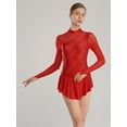 thumbnail image 5 of Alvivi Women's Figure Ice Skating Dress Shiny Rhinestone Ballet Dance Leotard Dress Long Sleeve Mesh Lyrical Dancewear Costume Red L, 5 of 7