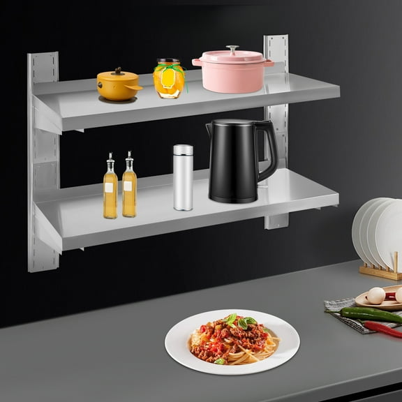 Wildnix Stainless Steel Shelf, Wall-Mounted, Heavy-Duty, Commercial Grade, Space-Saving, Modern Design with 35kg Load Capacity for Kitchen Storage