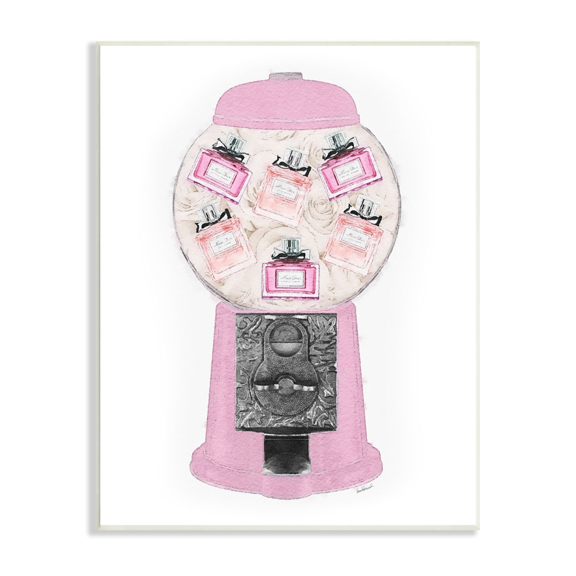Stupell Industries Pink Gumball Machine Glam Designer Perfume Bottles Wood Wall Art, 10 x 15, Design by Amanda Greenwood