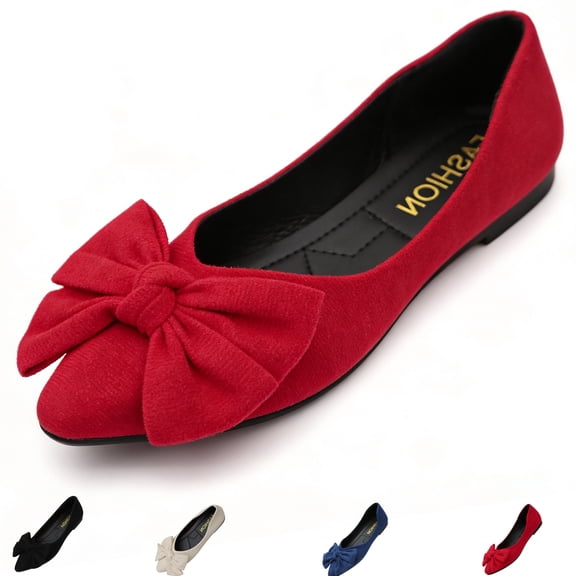 CHICVOMEY Pointed Toe Flats for Women Flats with Bow Comfortable Slip on Ballet Flats for Causal & Dress Shoes