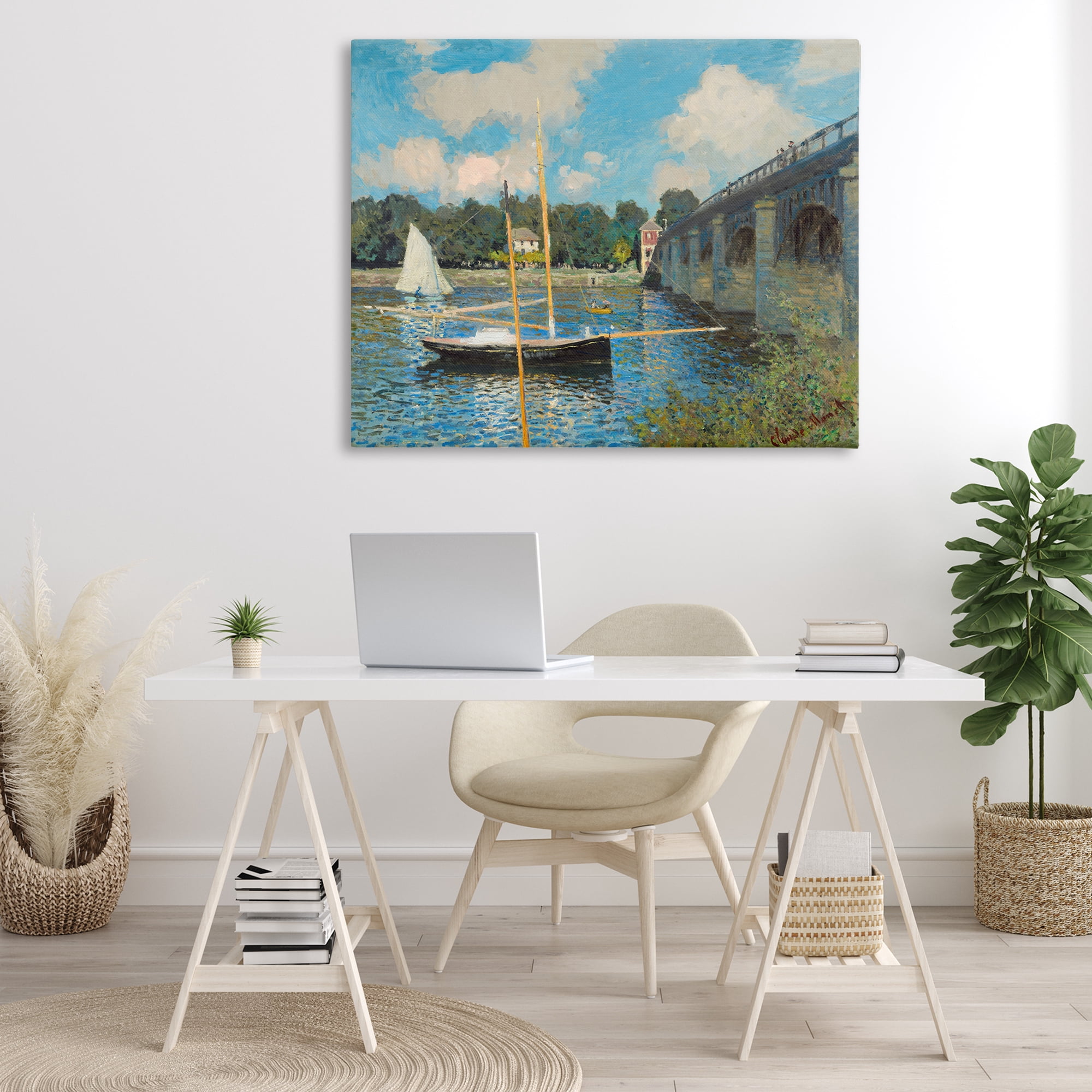 Stupell Industries Classic River with Boats Sailing Landscape & Nature Painting Wrapped Canvas Art Print Wall Art, 48 x 36
