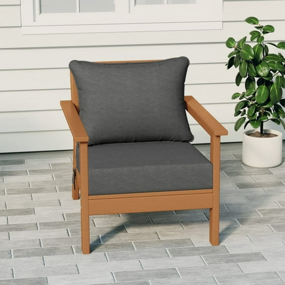 WestinTrends Avalon Outdoor Modern HDPE Patio Club Chair with Deep Seat Cushions, Teak/Gray