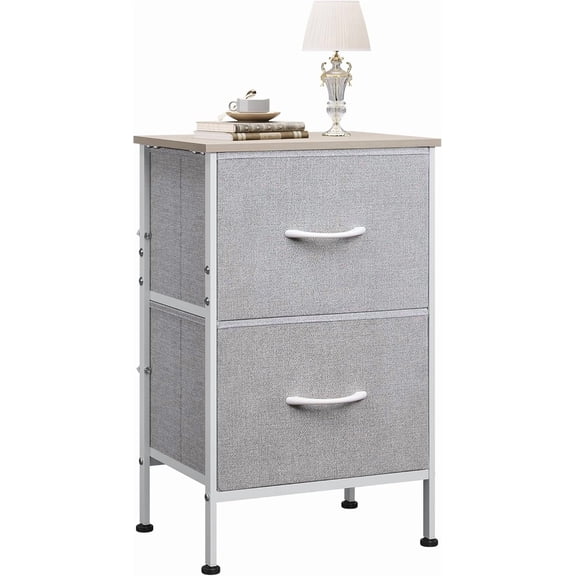 QHTER Nightstand, Nightstand with 2 Drawers, Bedside Furniture, Night Stand, Small Dresser for Bedroom, College Dorm, End Table with Fabric Bins, Dormitory, Light Grey