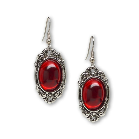 Real Metal Jewelry Gothic Red Cabochon Dangle Earrings in Pewter