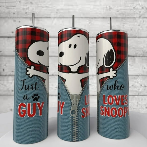 “Just A Guy Who Loves Snoopy” 20 Ounce Tumbler coffee Cup Beagle Peanuts