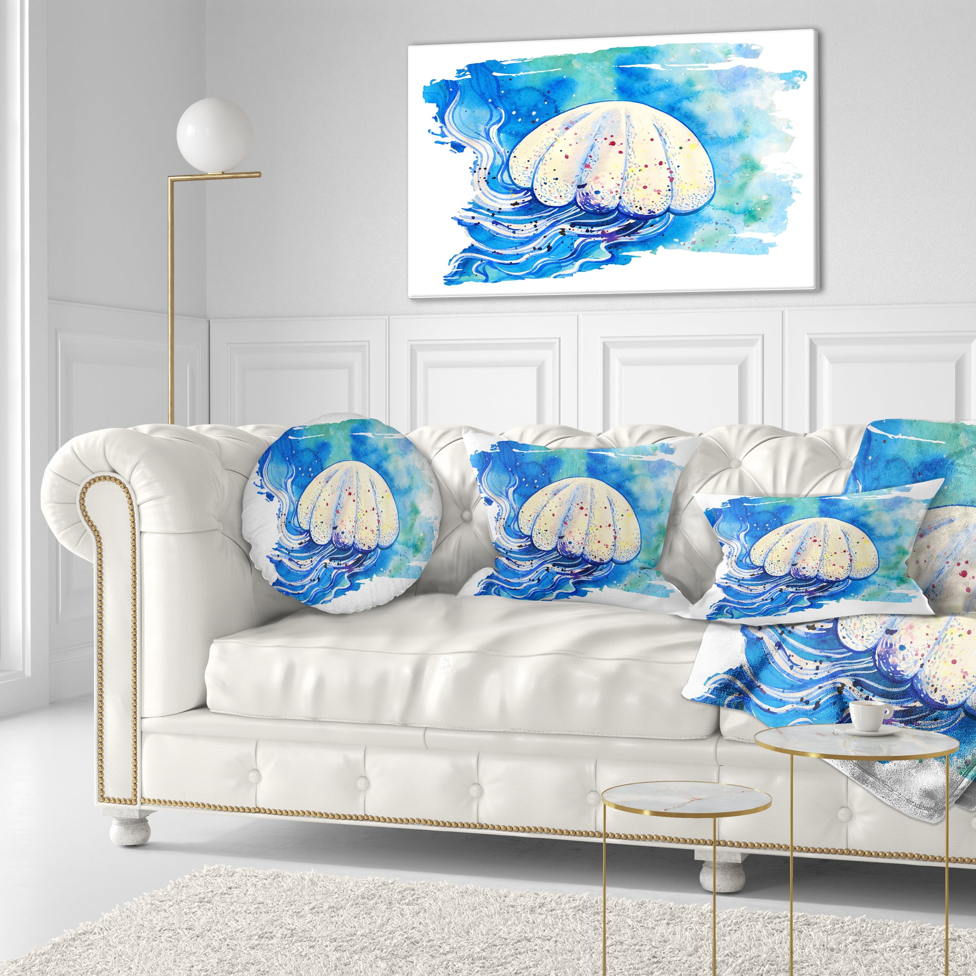 Designart Jellyfish Watercolor Painting - Abstract Throw Pillow - 12x20