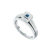 14kt white gold womens princess blue colored diamond halo bridal wedding engagement ring band set 1 - Blue Diamond Wedding Ring Sets 14kt white gold womens princess blue colored diamond halo bridal wedding engagement ring band set 1 - Blue Diamond Wedding Ring Sets