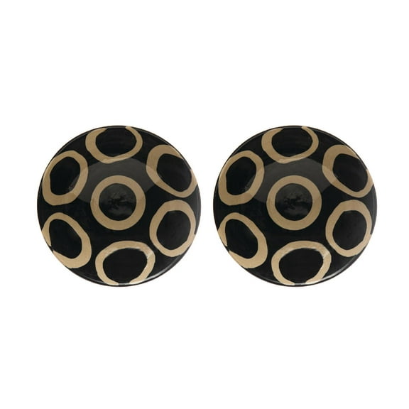 Creative Co-Op Shallow Stoneware Bowl with Painted Circles, Set of 2, Black and Tan