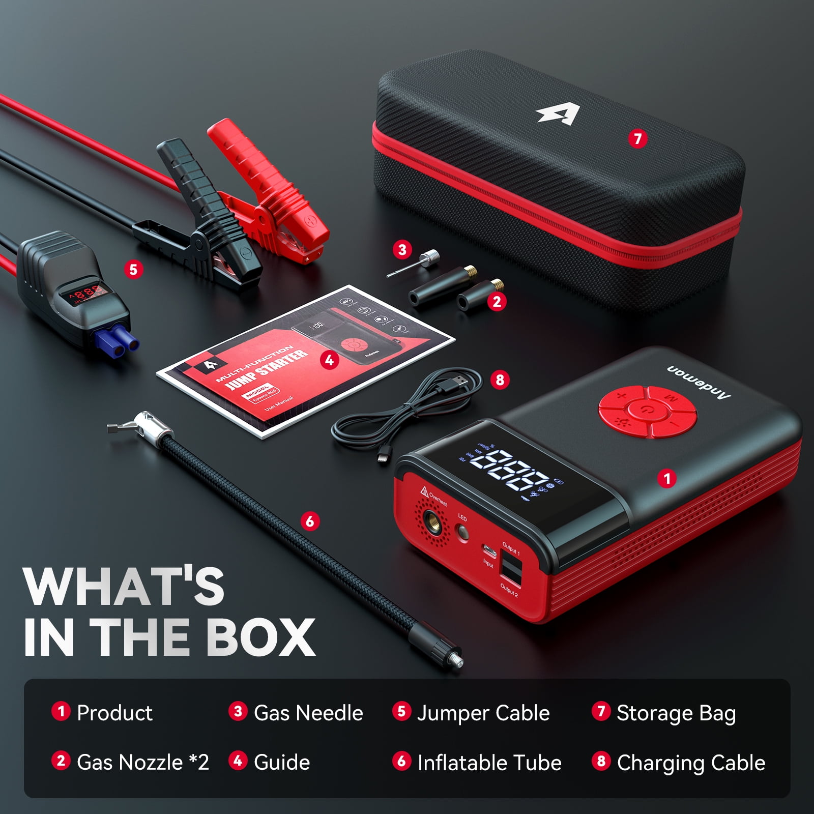 Audew (Andeman) Jump Starter with Air Compressor, 4000A 12V Portable Battery Jump Starter Box for Up 10L Gas/8L Diesel Engine with 120PSI Digital Tire Inflator, LED Light,USB Quick Charge