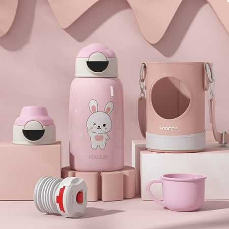 

PIKADINGNIS 17oz Flask Cute Cartoon Vacuum Insulated Water Bottles 316 Stainless Steel Thermos with Leather Sleeve and Carry Strap (Pink Rabbit (Leather Sleeve))