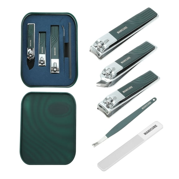 Vocoste 5-piece Set Solid Color Box Nail Clipper Kit Blackish Green for Women for Men