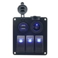 thumbnail image 2 of 12-24V DC 3-Position Blue LED Backlit Waterproof Switch Panel with Dual USB Charger (4.8A) & Power Socket, ABS/PC/PBT Flame Retardant, IP66 Rated for Marine Boats, RVs, Yachts, Buses - Controls, 2 of 6