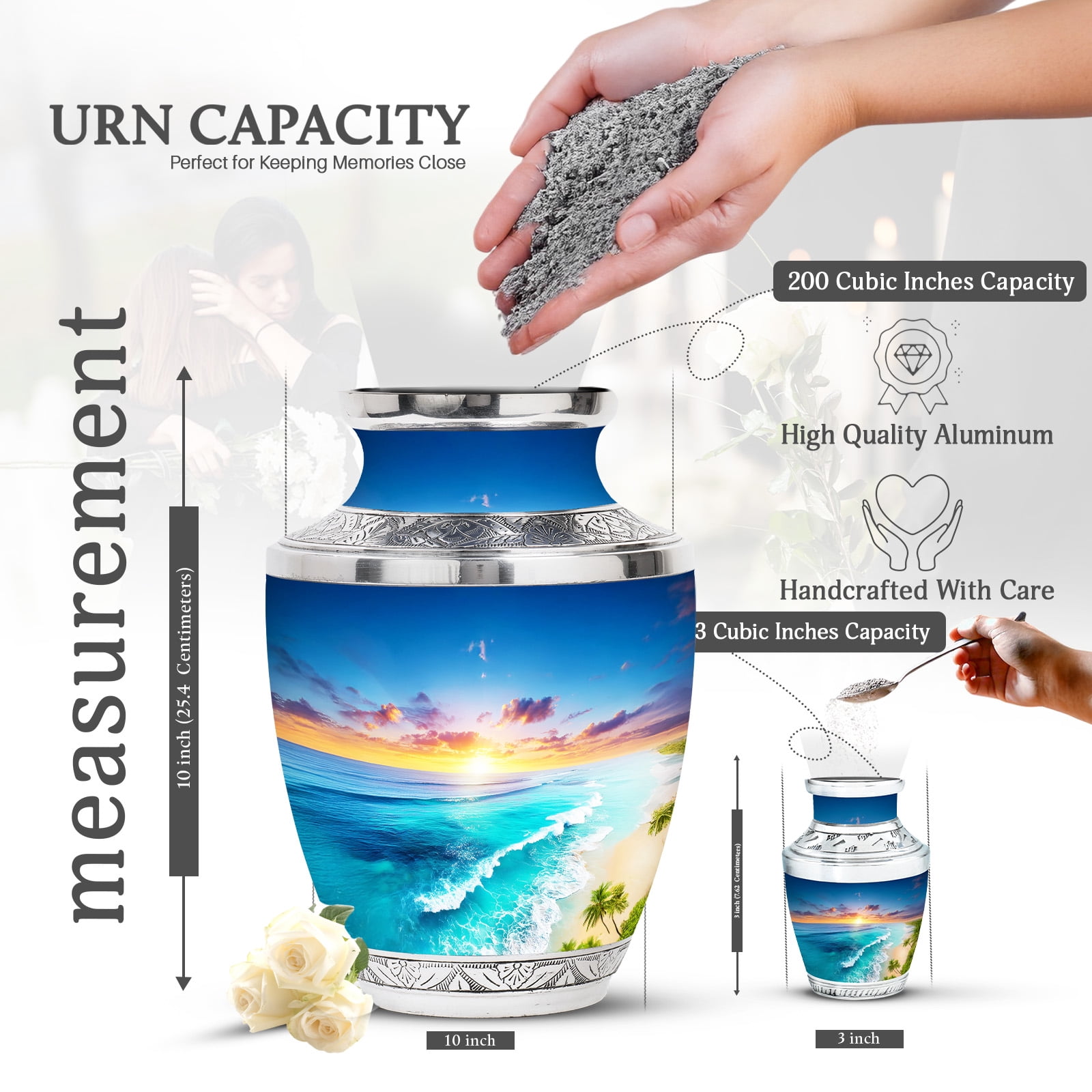 KARYLIZ Blue Ocean Beach Sunset Small Urn For Human Ashes, Pets Handcrafted Urns for Male and Female, Burial Urn for Adult Male and Female, Pet Cremation Urns for Humans Ash, 3 Inch Mini