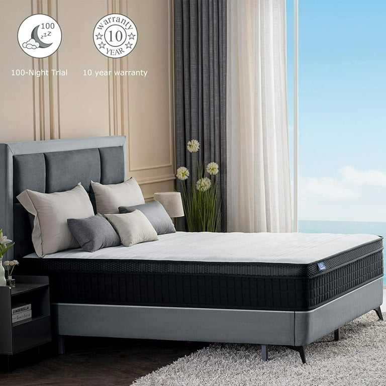 Sui Long 12 inch Full Mattress,Spring and Memory Foam Hybrid Mattress, Mattress in A BoxMedium Firm, Black