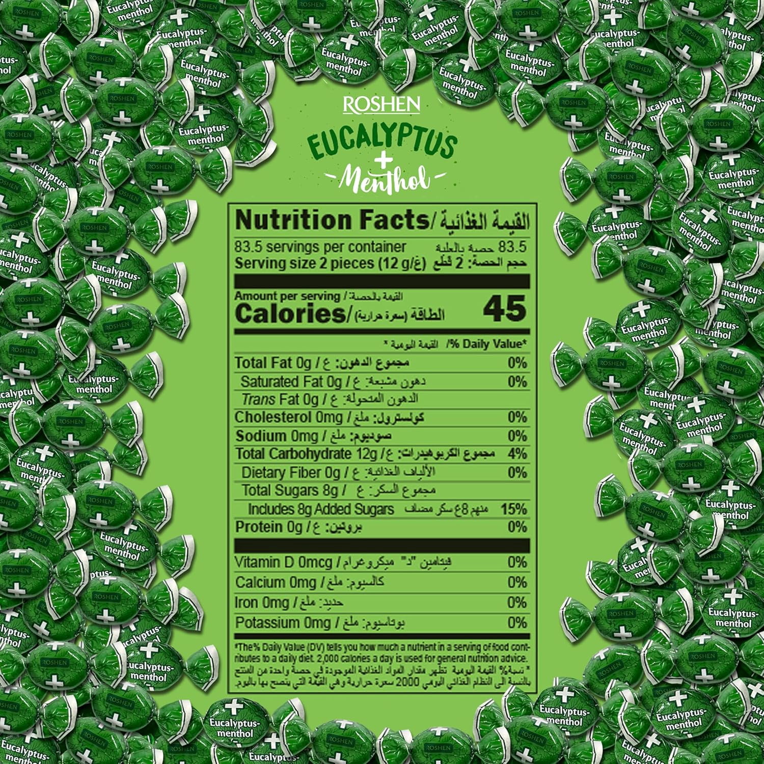 Roshen Eucalyptus-Menthol Hard Candy, Refreshing Mint & Eucalyptus Flavor, 2.2 lbs (Pack of 2)