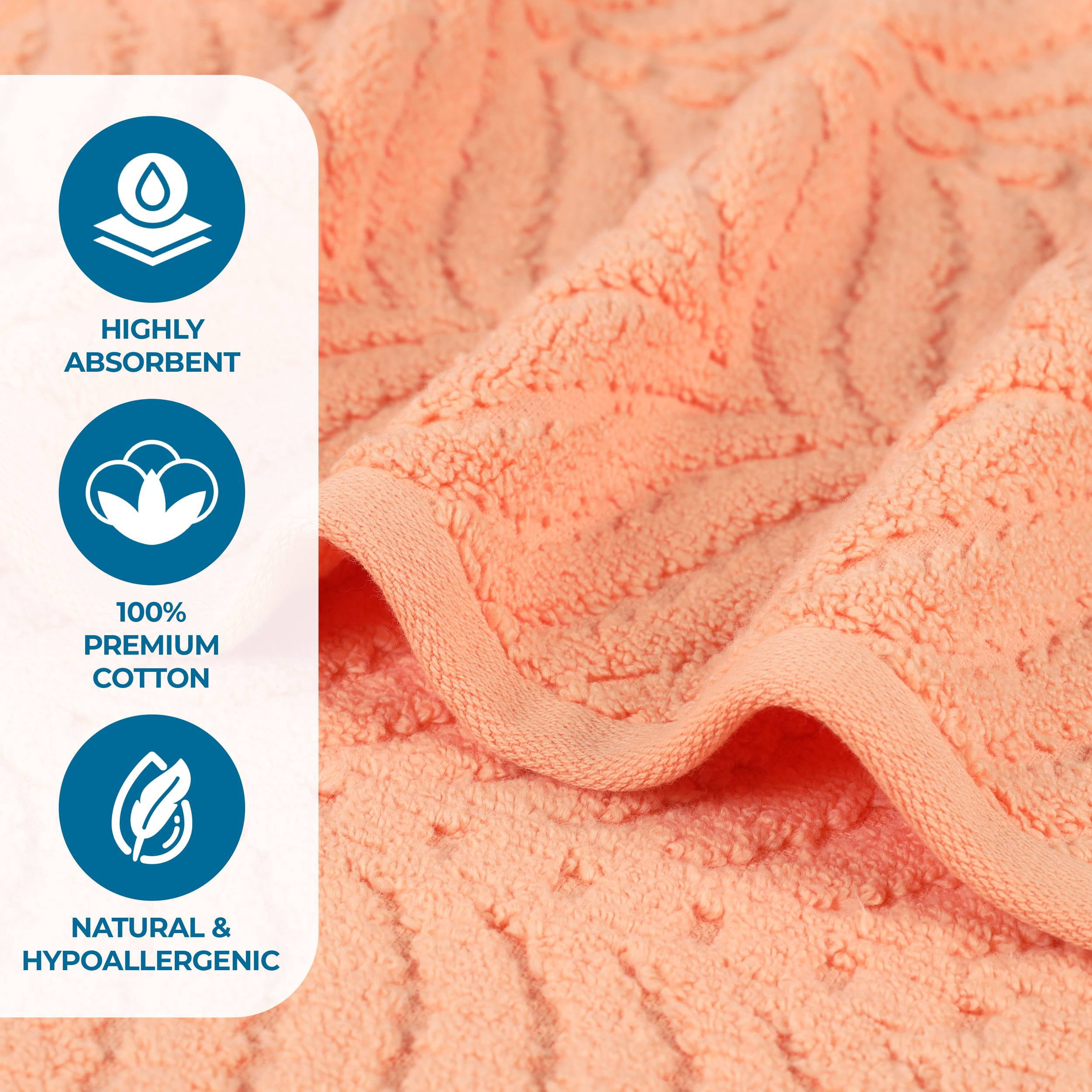 Superior Chevron 12-Piece Zero Twist Cotton Towel Set, Plush and Ulta Soft Towels, Peach