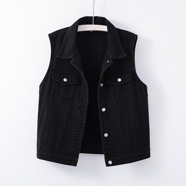 IMENGL Veste en Jean Décontractée Sans Manches à Col, Noir 2TG, Taille m-3TG
