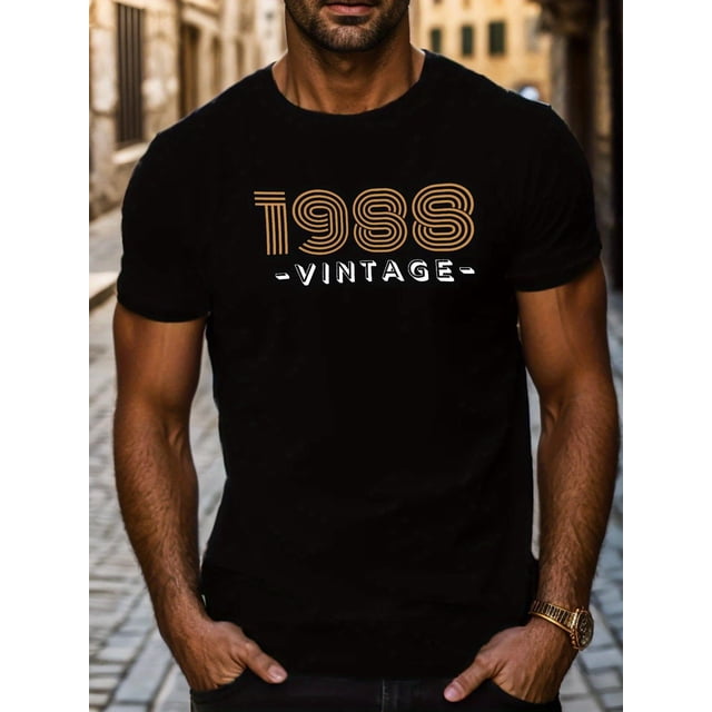 Camiseta de manga corta con estampado vintage de 1988 para hombre, informal, de cuello redondo, cómoda y transpirable, ideal para adultos, hombres, mujeres, adolescentes, jóvenes y uso informal.