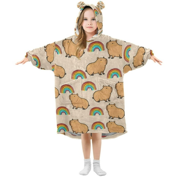joogoo Wearable Blanket Hoodie for Capybara Rainbows Oversized Sherpa Hooded 3-14 YR M