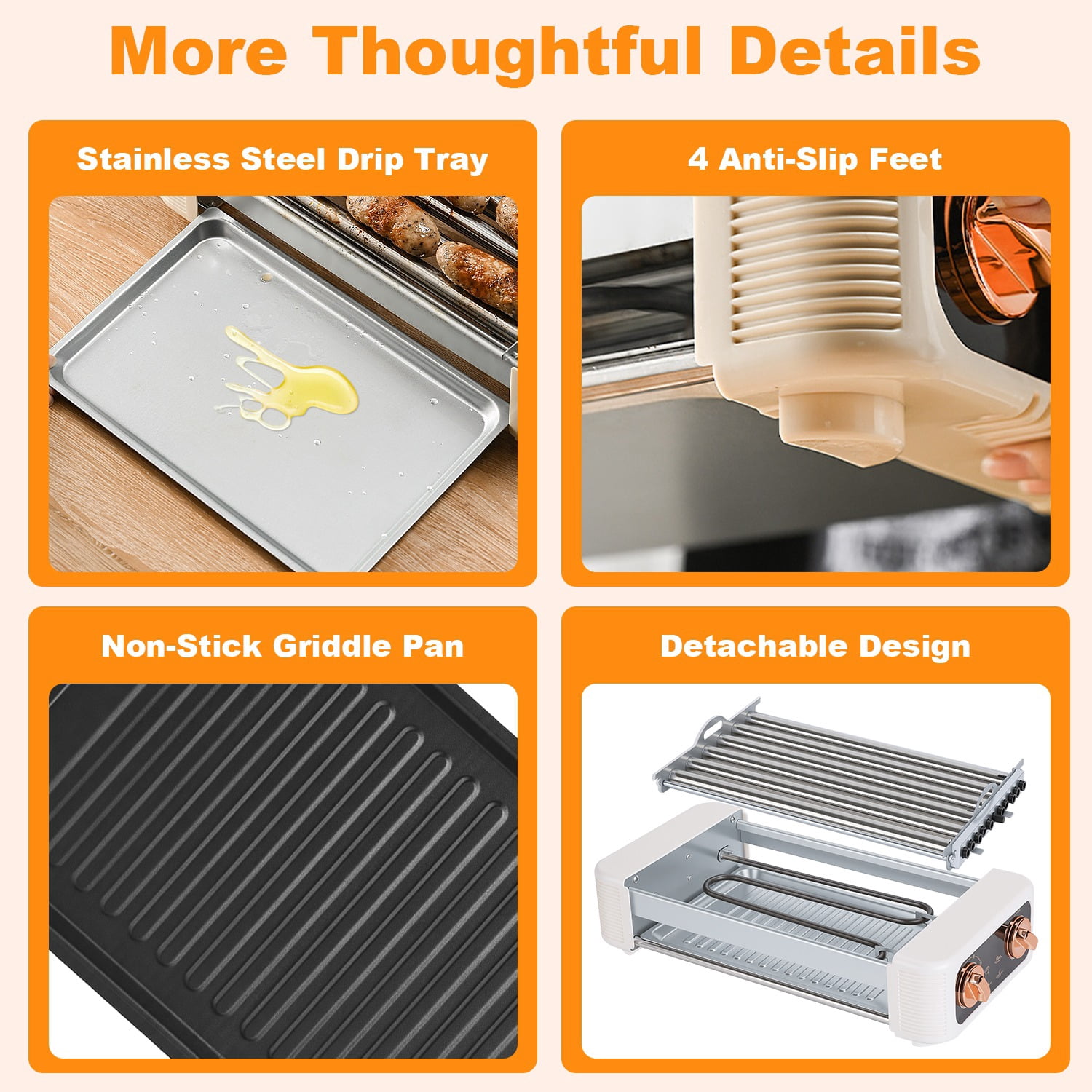 Imountek Electric Hot Dog Roller with Grill & Griddle, 3 in 1 Smokeless Indoor Grill 6-Roller Non-Stick 3 Temp Levels for Indoor BBQ