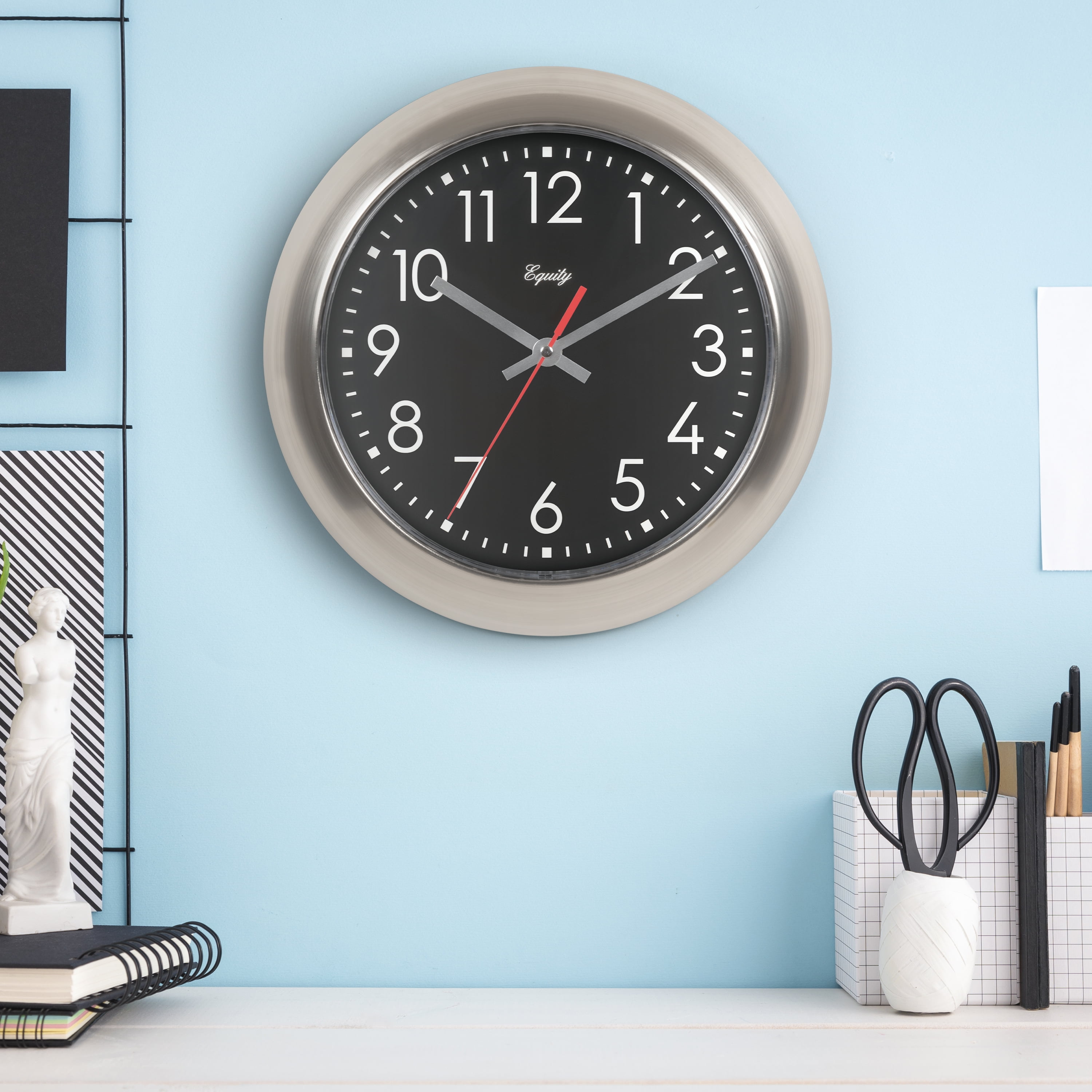 Equity 11 Inch Brushed Titanium Owen Metal Silent Quartz Wall Clock, 20802