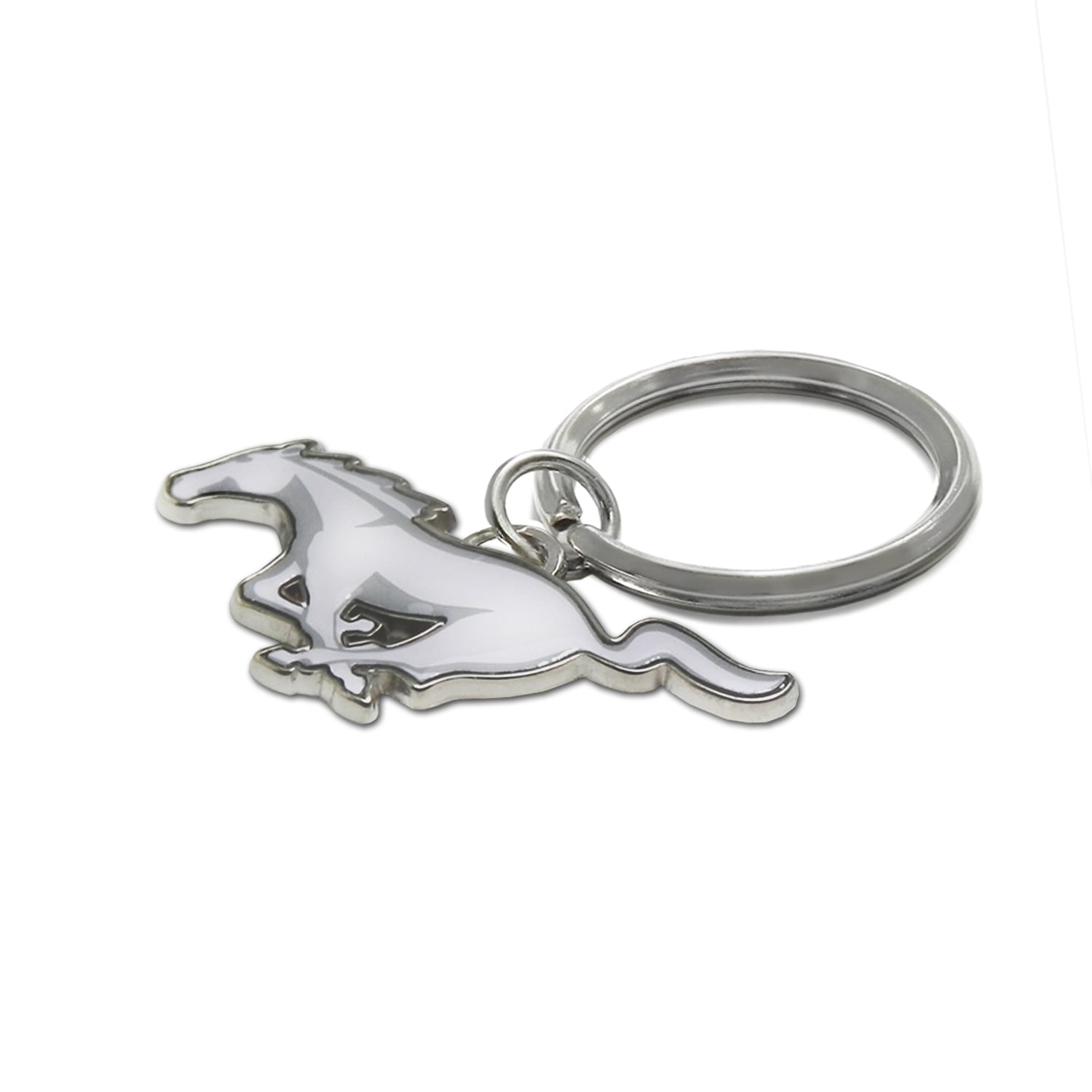 iPick Image for Ford Mustang White 3D Die-Cut Metal Key Chain Key-Charm, Official Licensed