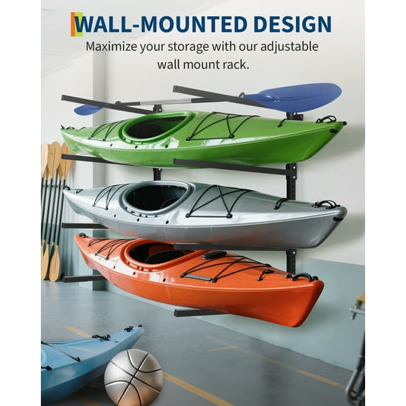 AOILE Freestanding Adjustable 2-Tier Kayak Storage Rack, Heavy Duty Steel Stand Holds 2 Kayaks, SUPs, Paddleboards, or Canoes, Powder-Coated Metal Frame for Indoor Outdoor Garage
