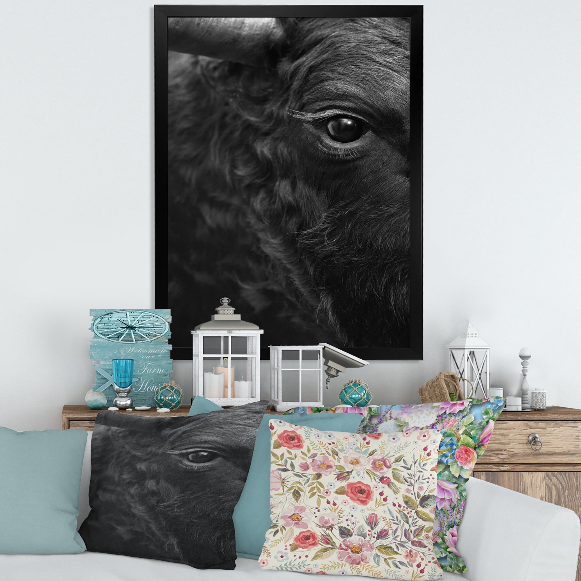 Designart 'Close Up Of Eye Of A Bull' Farmhouse Framed Art Print
