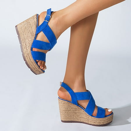

VEKDONE Espadrilles Wedges Sandals Womens Girls Open Toe Buckle Ankle Strap High Heel Sandals Casual Summer Flatform Platform Wedge Shoes Size 6