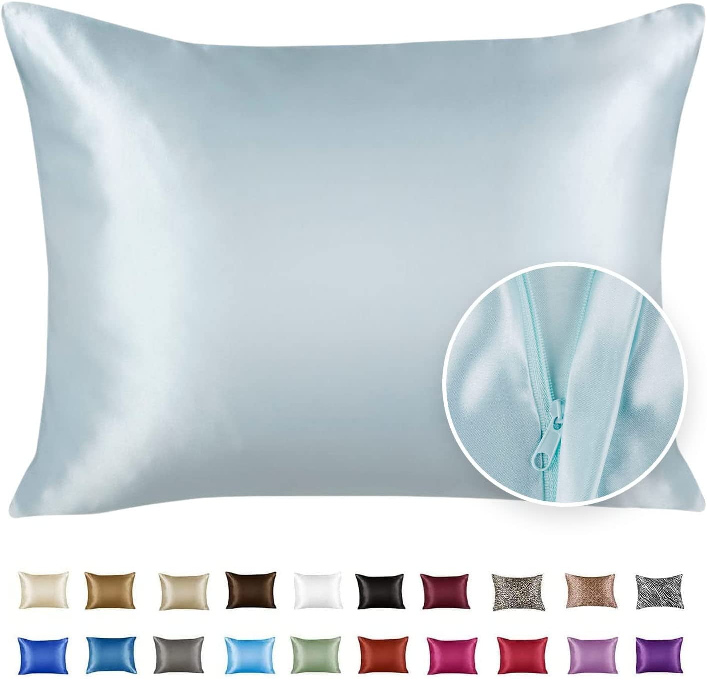 Luxury Satin Pillowcase for Hair and Skin King Satin Pillowcase with Zipper, Baby Blue (1 per Pack) - Blissford