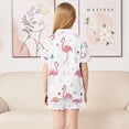 thumbnail image 4 of Silky Satin Kids' Pajama Set Breathable & Smooth Unisex Button-Down Pajamas Cute Flamingo Pattern, 4 of 8