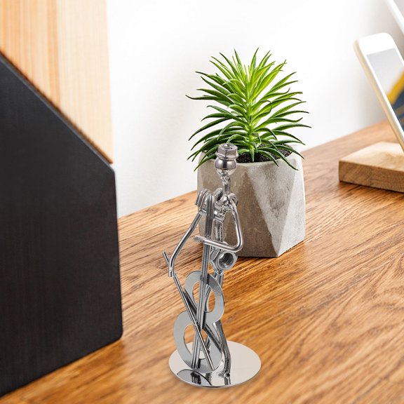 OUNONA Living Room Decor Figurine Silver Iron 4Pcs Minimalist Abstract Bandsman Statue