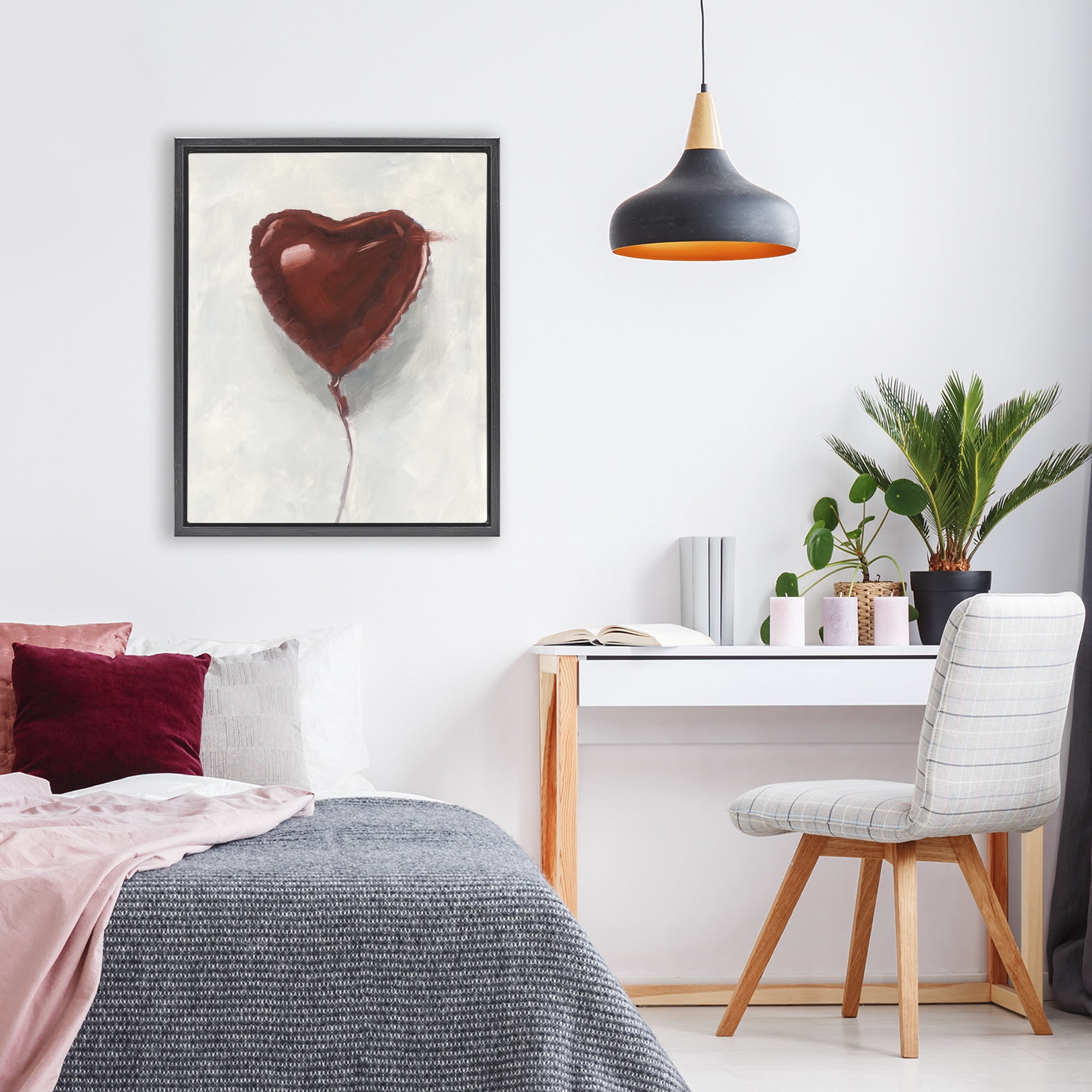 Stupell Industries Heart Shaped Balloon Black Framed Floater Canvas Wall Art, design by Ethan Harper