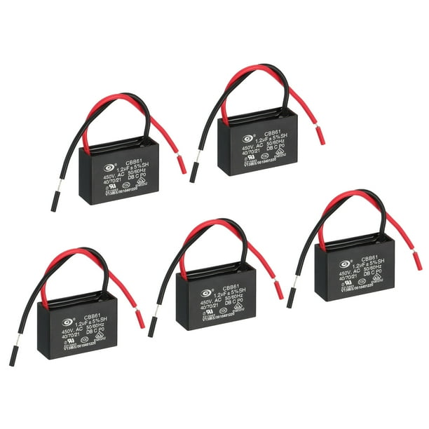 Capacitor de ventilador de techo CBB61, 5 piezas de 1.2uF 450V CA 50/60HZ con 2 cables 37x26x25mm
