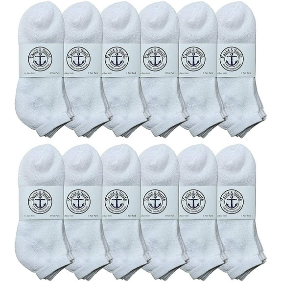 SOCKS'NBULK 12 Pairs of Boys Youth No Show Ankle Cotton Value Pack Children Socks (6-8, White)