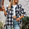 thumbnail image 2 of Woman Plaid Collared Shirt, Two Pockets Button Down V Neck Top Comfortable Button Cuffs  For Work For Autumn Red,Khaki,Green,Black White, 2 of 8