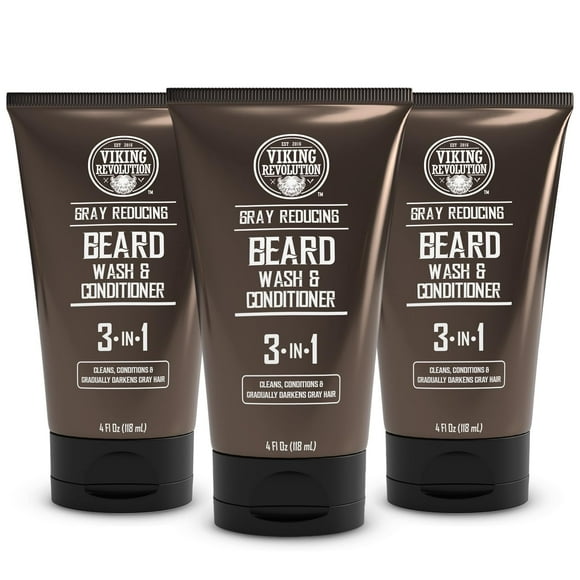 Viking Revolution Mens Beard Dye for Men Dark Brown - Grey Reducing Shampoo Beard Coloring for Men - Mens Beard Color Mustache Dye for Men - Grey Reducing Beard Wash and Conditioner -3 Pack Dark Brown