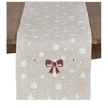 Saro Lifestyle Poly And Linen Blend Bow and Snowflake Table Runner