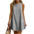 thumbnail image 2 of Wovilon Women's Sleeveless Round Neck Gingham Mini Dress, A-Line Relaxed Fit Casual Summer Tunic, Back Button Detail Cotton Loose Short Shift Dress for Beach Vacation Holiday Daily Wear, 2 of 5