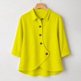 thumbnail image 5 of Summer Sales Womens Summer Tops Asymmetrical Placket Collar Linen‑Blend Button Casual Blouse Oversized Tshirts for Women, 5 of 9